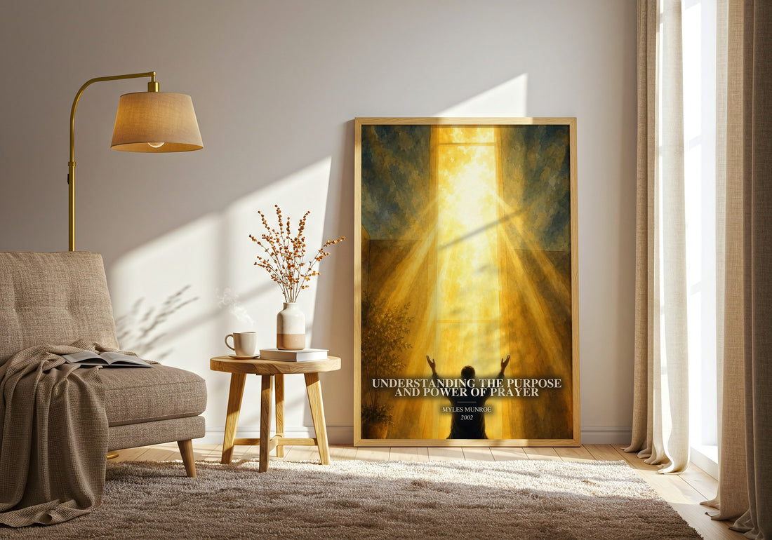 Understanding the Purpose and Power of Prayer watercolour print in frame leaning in hallway – non fiction wall art