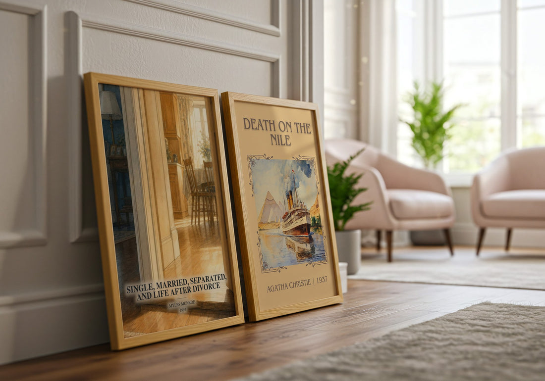Single, married, separated, and life after divorce watercolour print framed by window – literary home decor