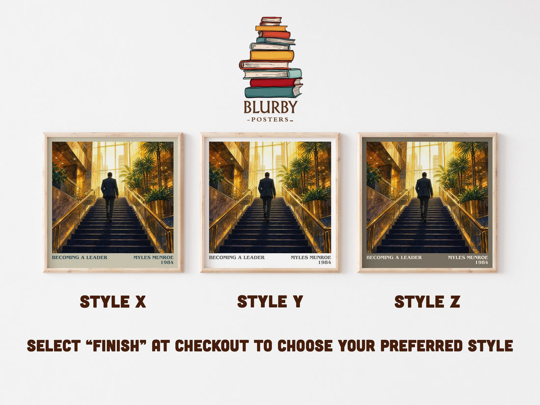 Becoming a leader literary print in frame leaning in hallway – non fiction wall art (mockup)