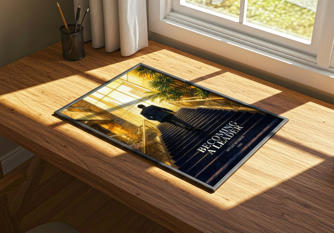 Becoming a leader watercolour book poster framed on wall – non fiction wall art