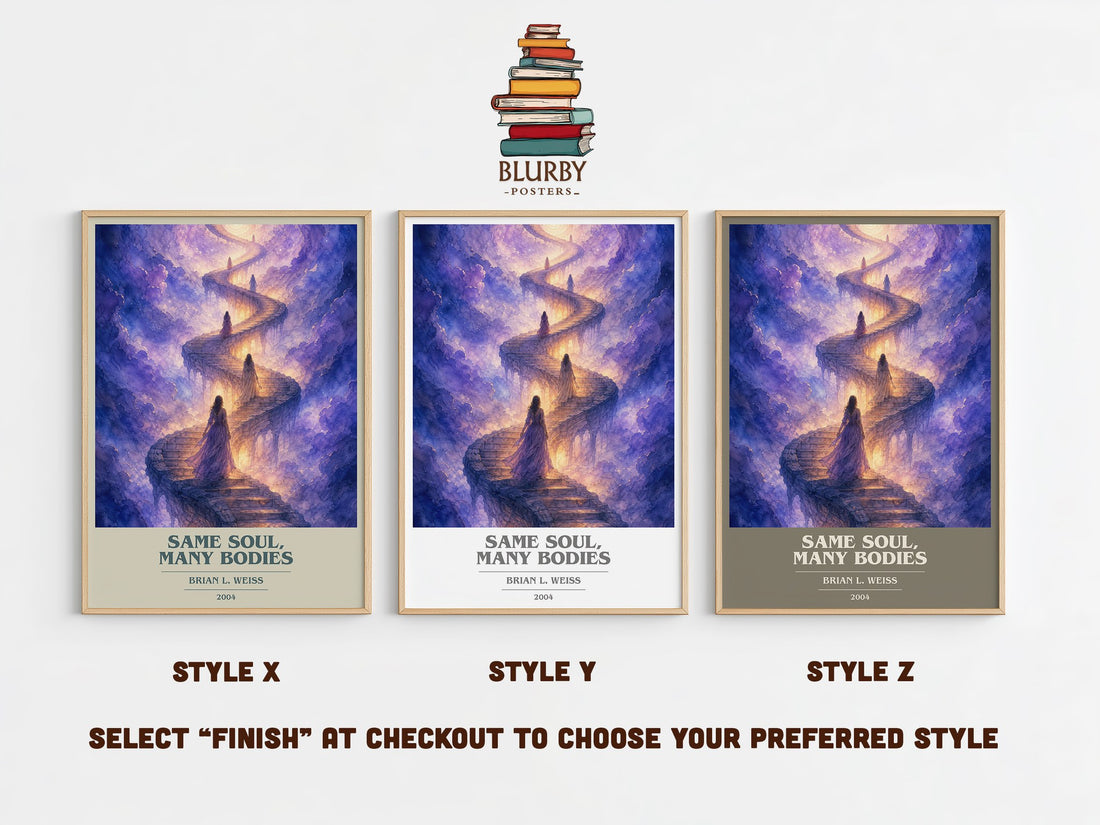 Same Soul, Many Bodies book cover print in frame leaning in hallway – non fiction wall art (mockup)