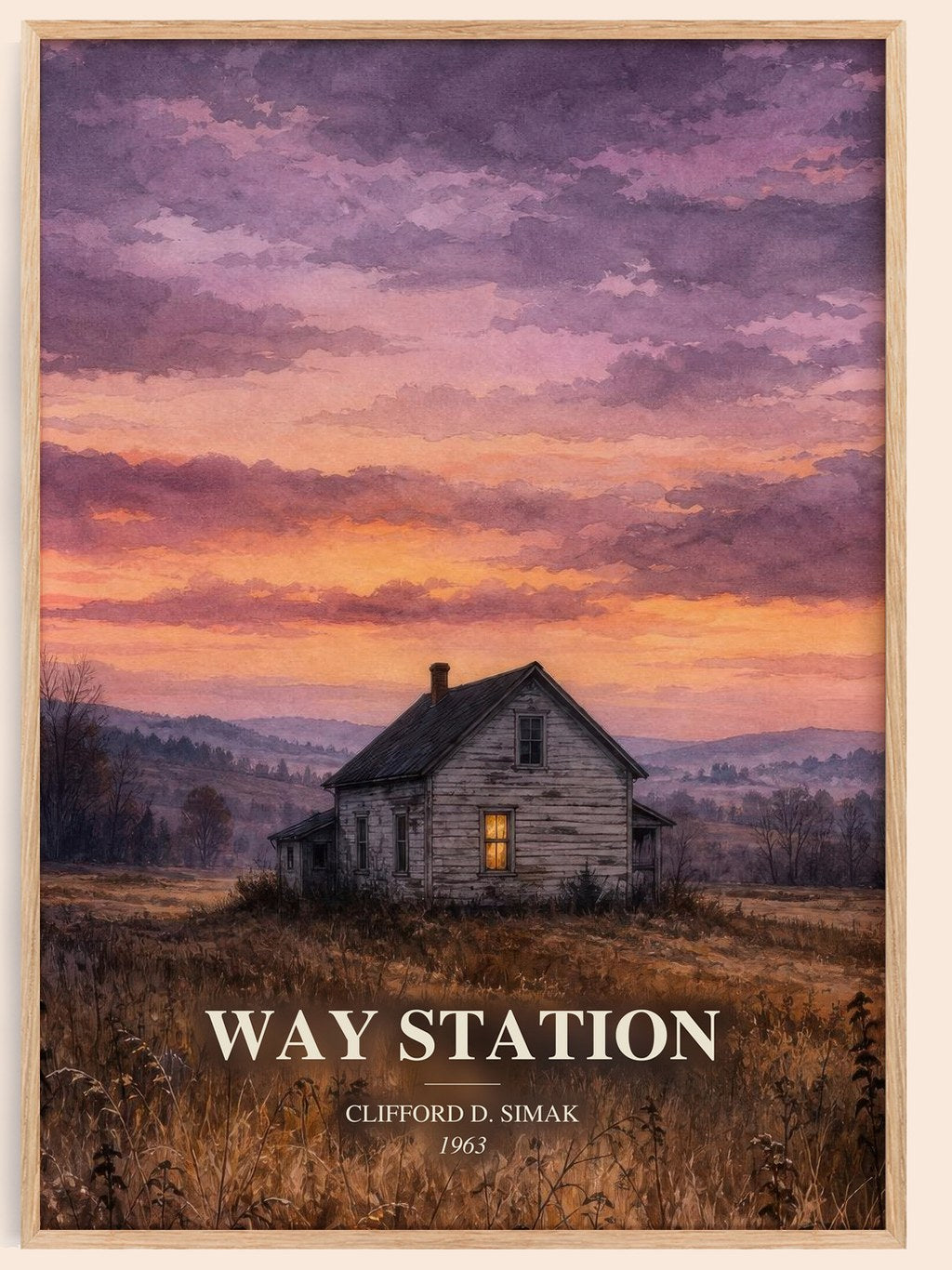 Way station watercolour book poster by Clifford D. Simak – framed literary art print