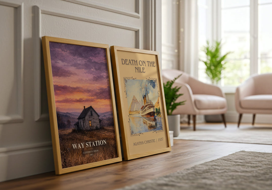 Way station watercolour print framed by window – literary home decor