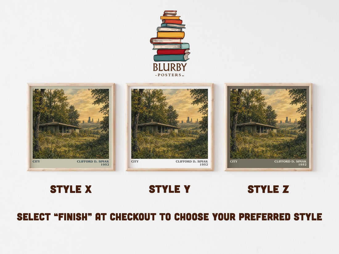 City literary print in frame leaning in hallway – sci fi wall art (mockup)