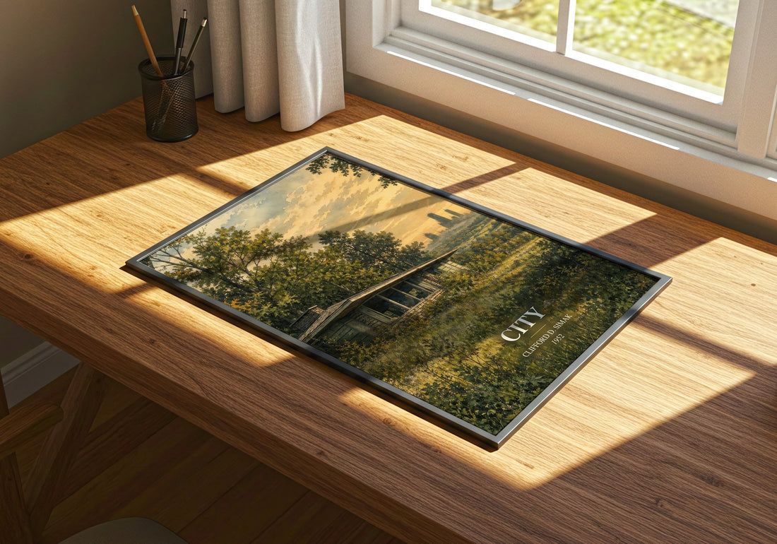 City watercolour book poster framed on wall – sci fi wall art
