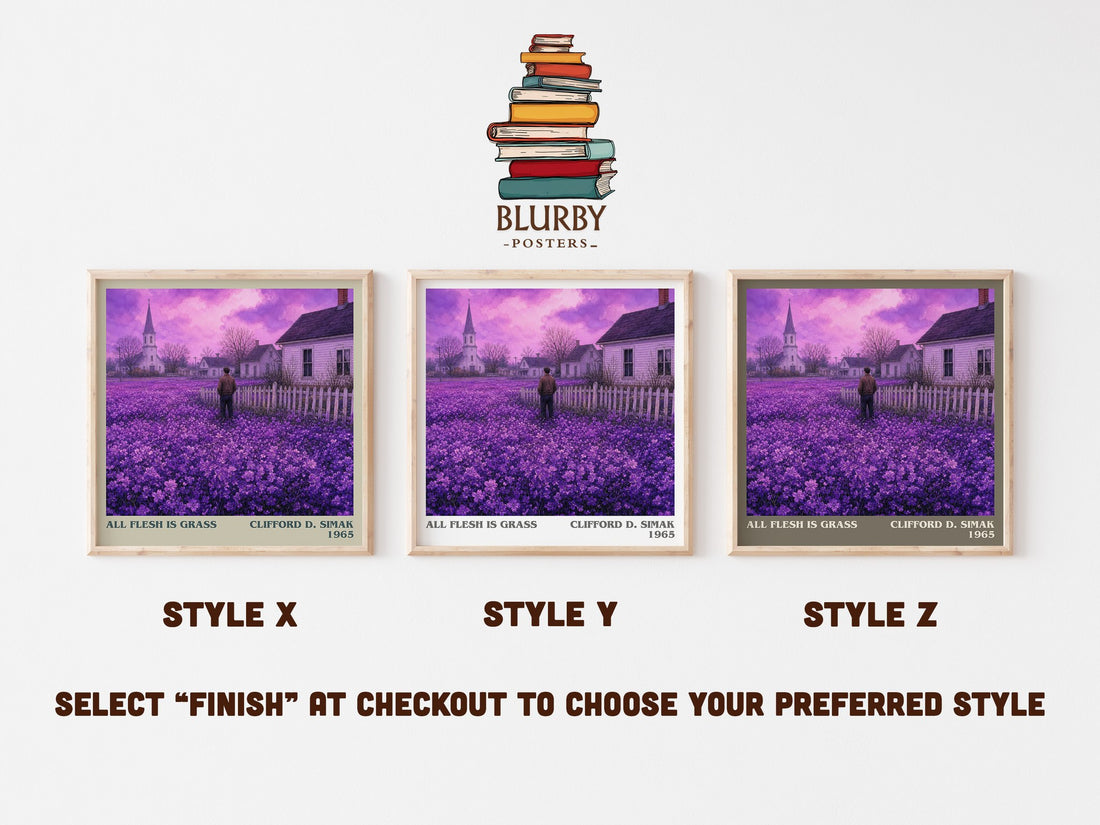 All Flesh Is Grass literary print in frame leaning in hallway – sci fi wall art (mockup)