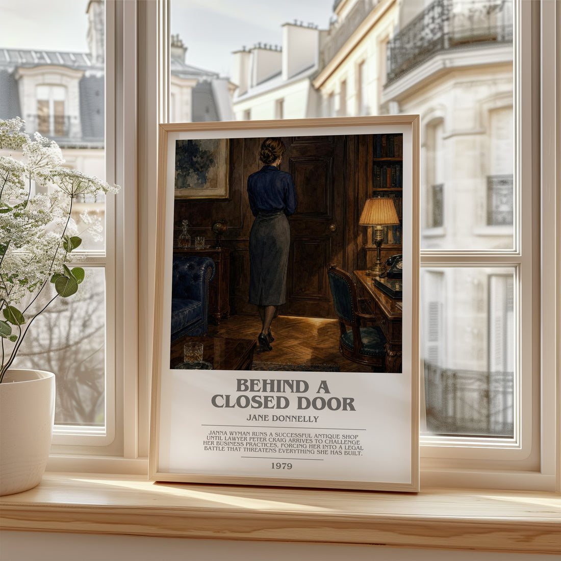 Behind A Closed Door bookish poster colour and style options – Jane Donnelly book art