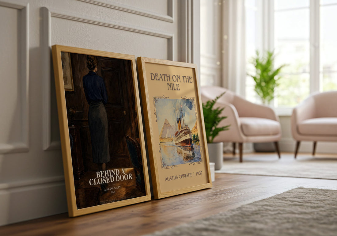 Behind A Closed Door watercolour print framed by window – literary home decor
