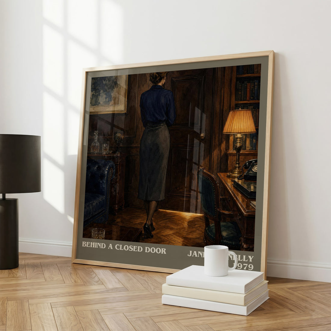 Behind A Closed Door literary print framed by window – literary home decor