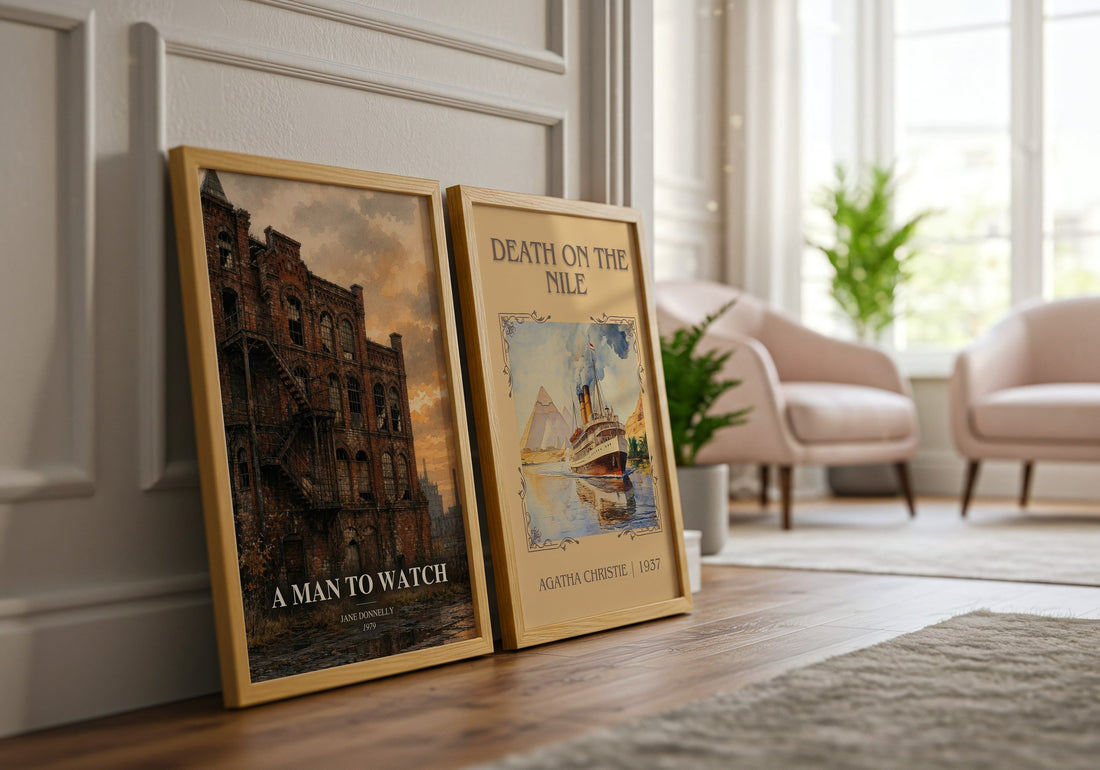 A Man to Watch watercolour print framed by window – literary home decor