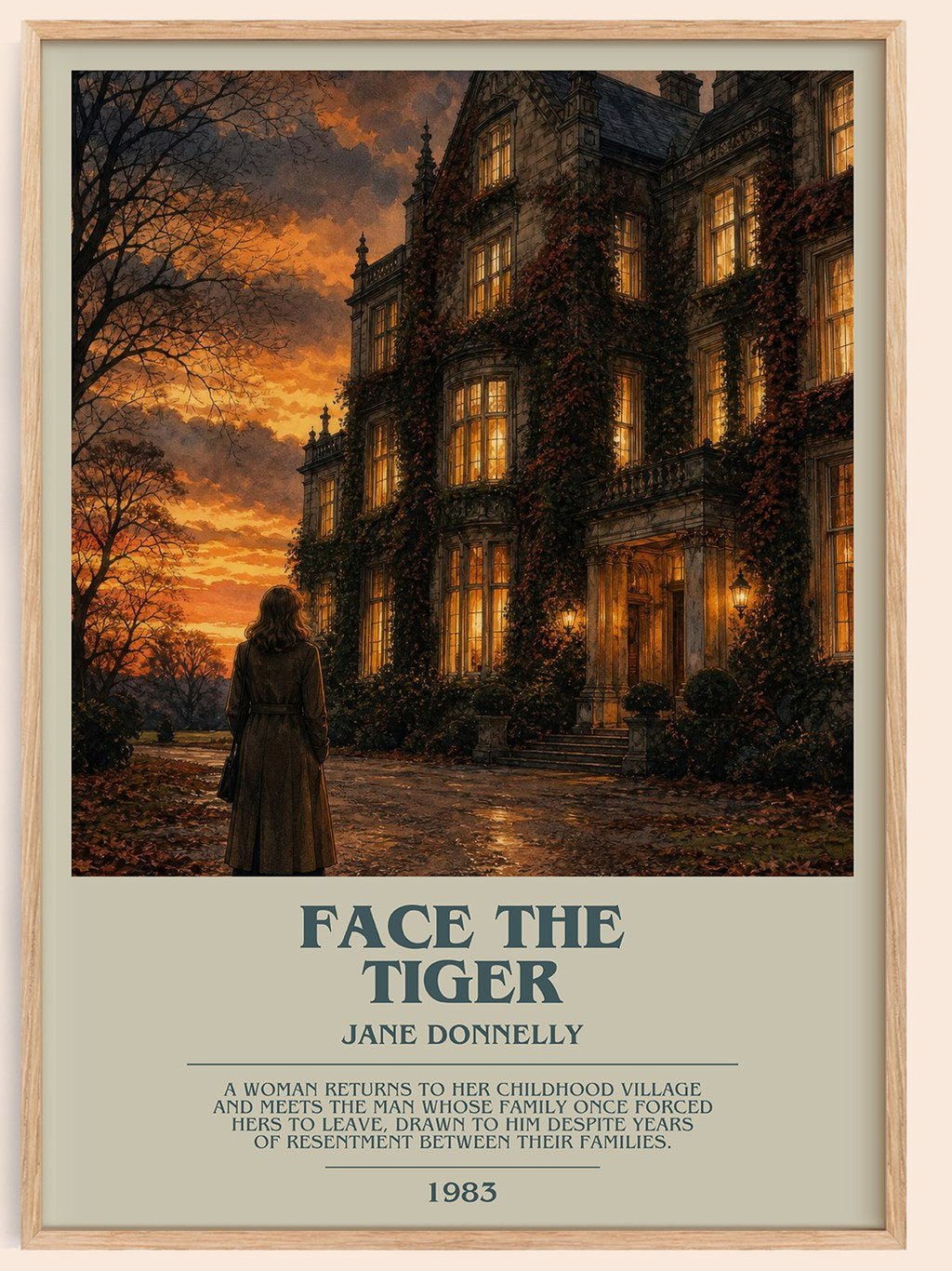 Face The Tiger bookish book poster by Jane Donnelly – framed literary art print