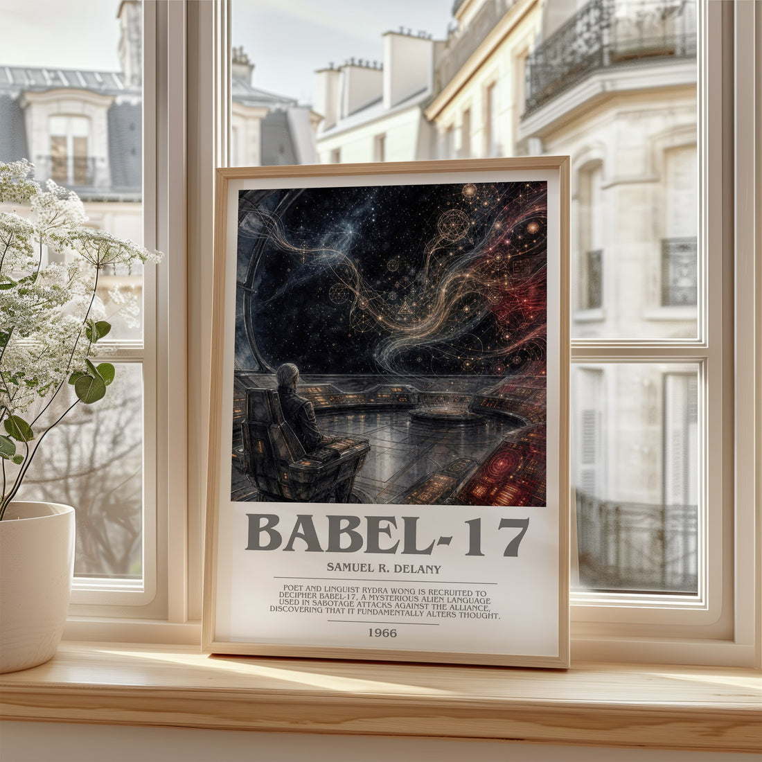 Babel-17 Bookish Wall Art by Samuel R. Delany – framed print by a bright window