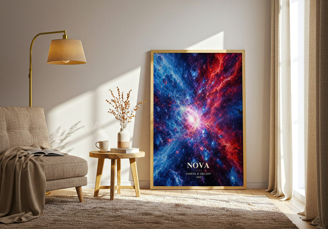 Nova watercolour print in frame leaning in hallway – sci fi wall art