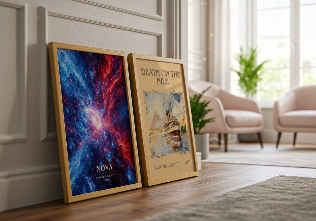 Nova watercolour print framed by window – literary home decor
