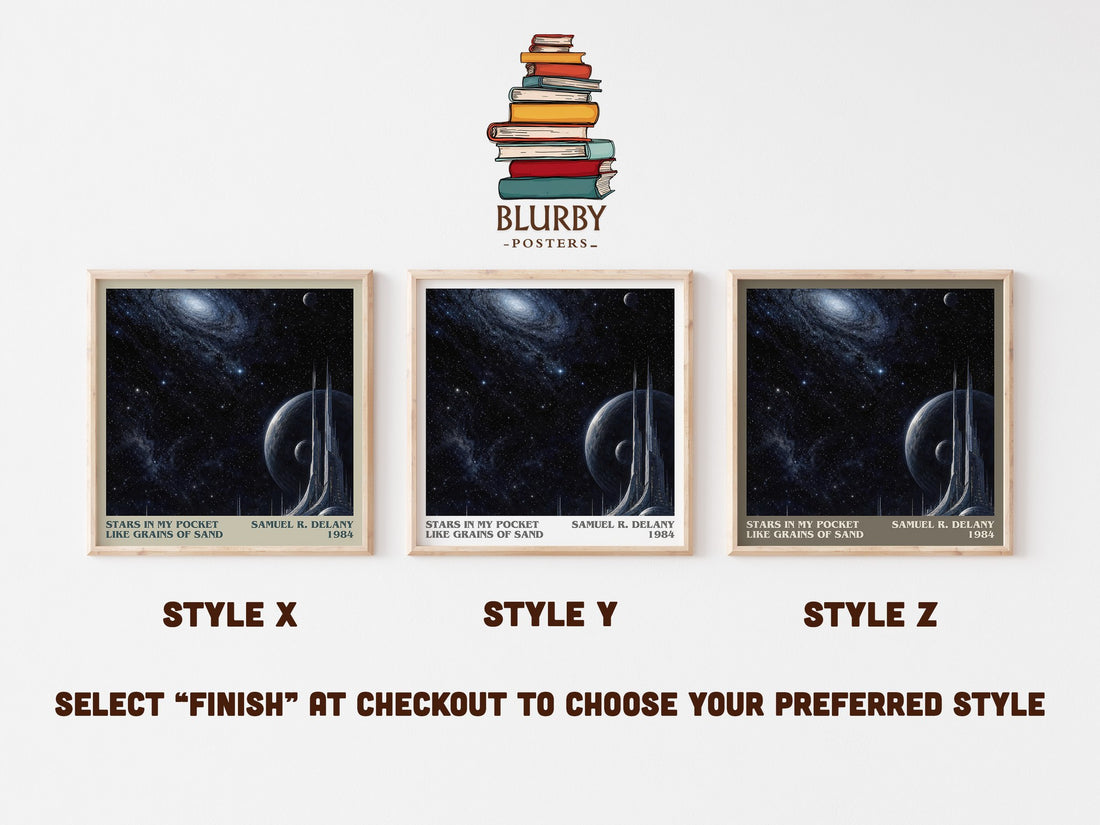 Stars in my pocket like grains of sand literary print in frame leaning in hallway – sci fi wall art (mockup)