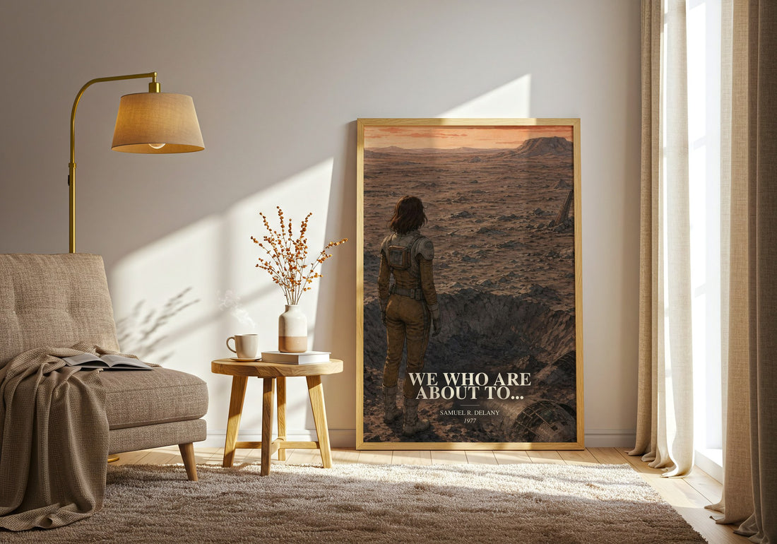 We Who Are About To... watercolour print in frame leaning in hallway – sci fi wall art