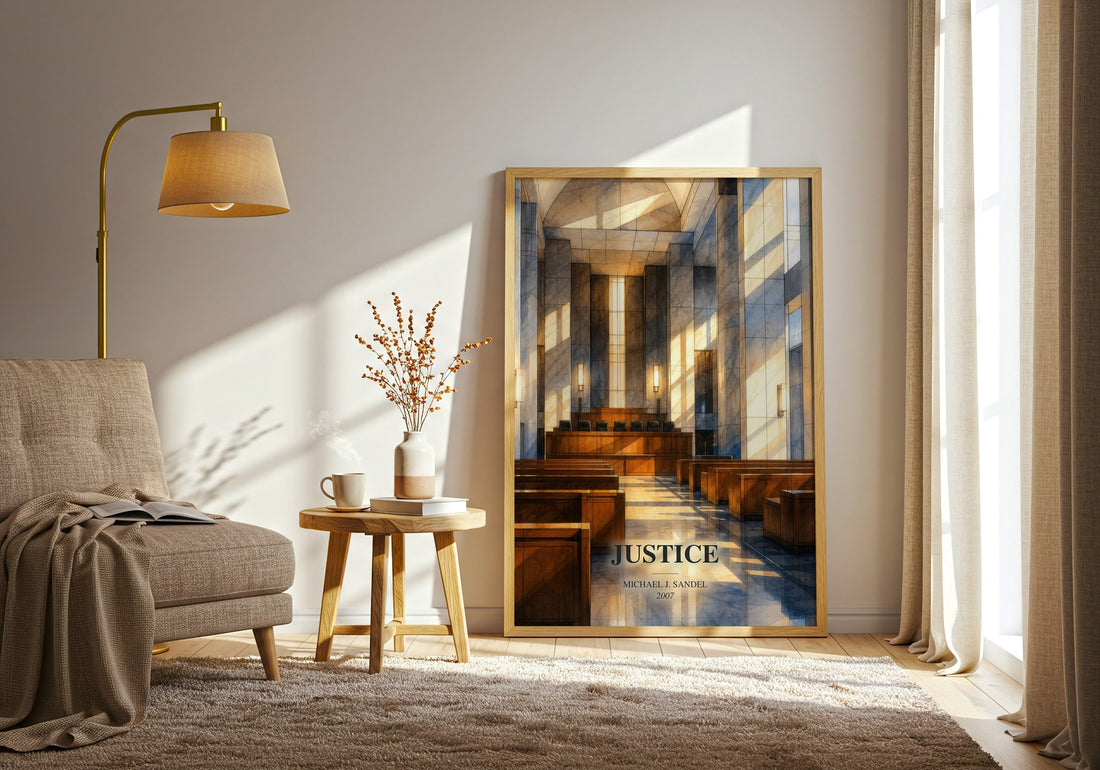 Justice watercolour print in frame leaning in hallway – philosophy wall art