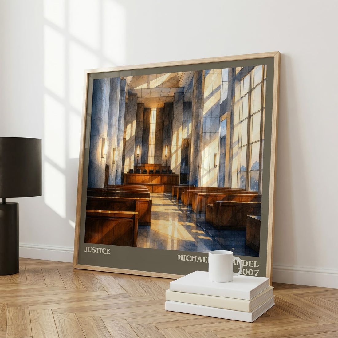 Justice literary print framed by window – literary home decor