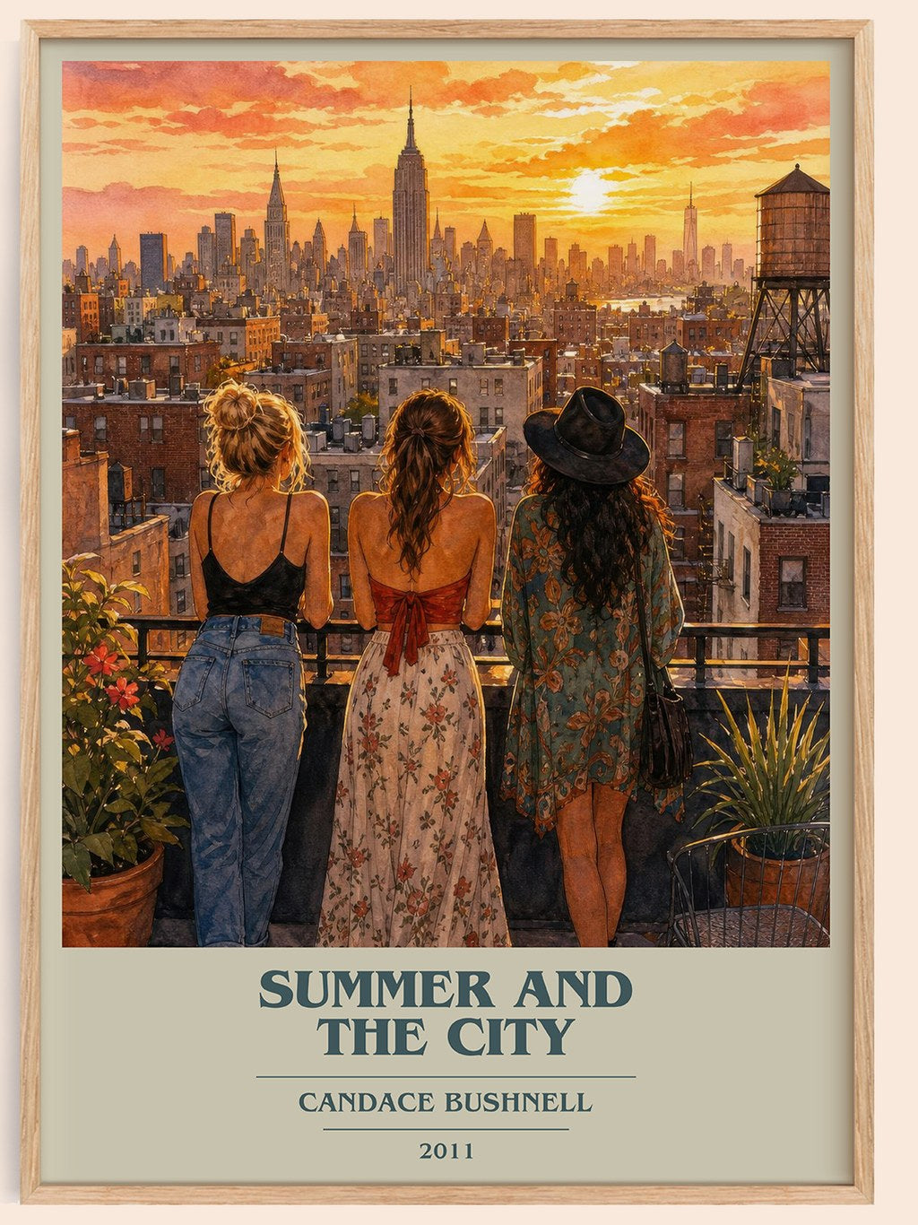 Summer and the city book cover book poster by Candace Bushnell – framed literary art print
