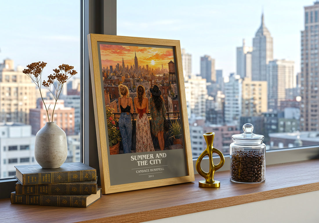Summer and the city book cover print framed by window – literary home decor