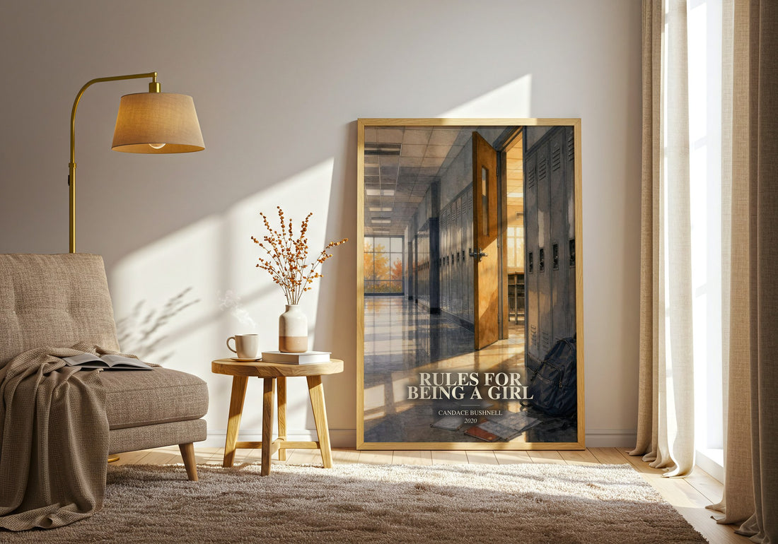 Rules for Being a Girl watercolour print in frame leaning in hallway – young adult wall art