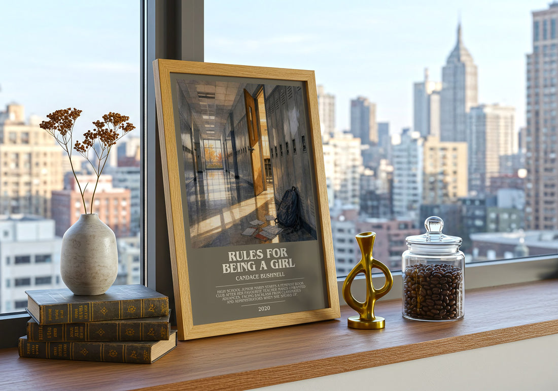 Rules for Being a Girl bookish print framed by window – literary home decor