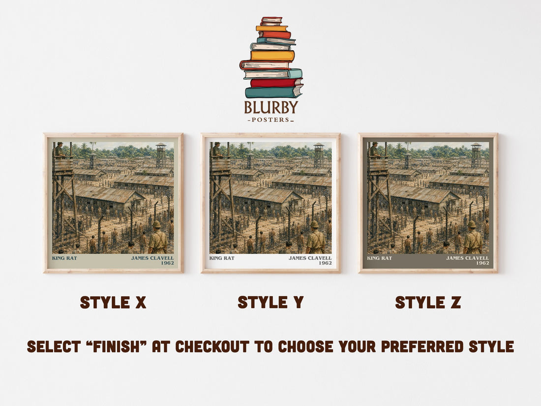 King Rat literary print in frame leaning in hallway – historical fiction wall art (mockup)
