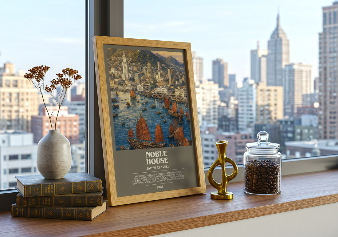Noble House bookish print framed by window – literary home decor