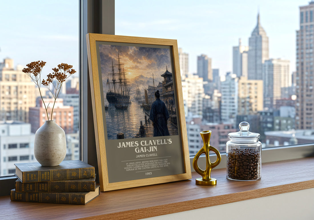 James Clavell's Gai-Jin bookish print framed by window – literary home decor
