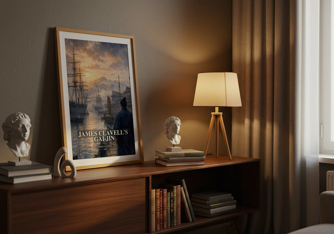 James Clavell's Gai-Jin watercolour print on bookshelf – James Clavell fan gift