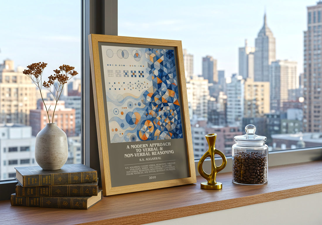 A Modern Approach to Verbal & Non-Verbal Reasoning bookish print framed by window – literary home decor