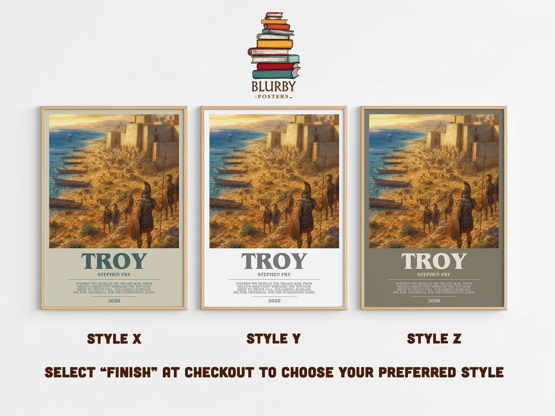 Troy bookish print in frame leaning in hallway – literary fiction wall art (mockup)