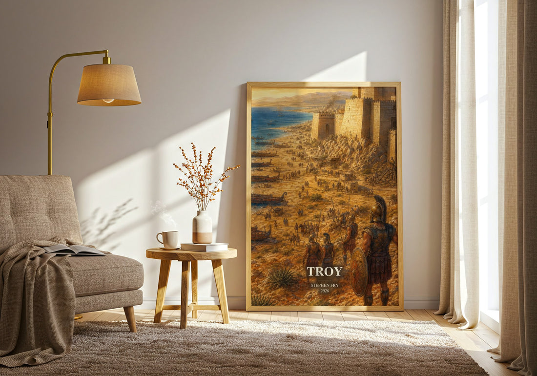 Troy watercolour print in frame leaning in hallway – literary fiction wall art