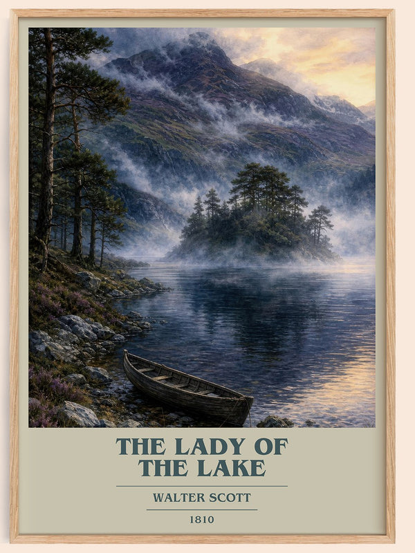 The lady of the lake book cover book poster by Walter Scott – framed literary art print