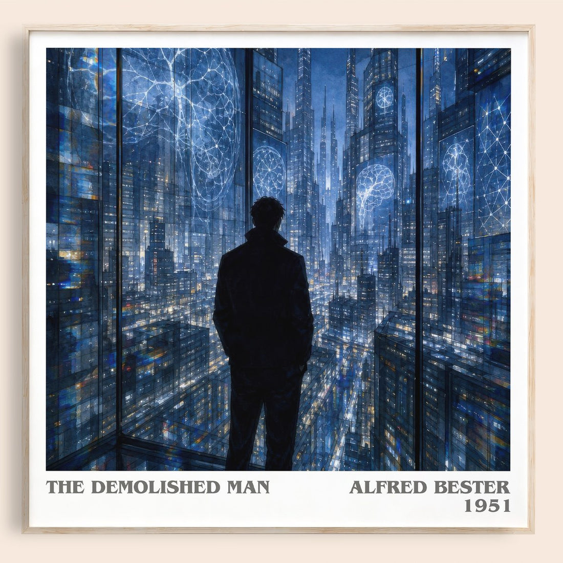 The Demolished Man literary book poster by Alfred Bester – framed literary art print