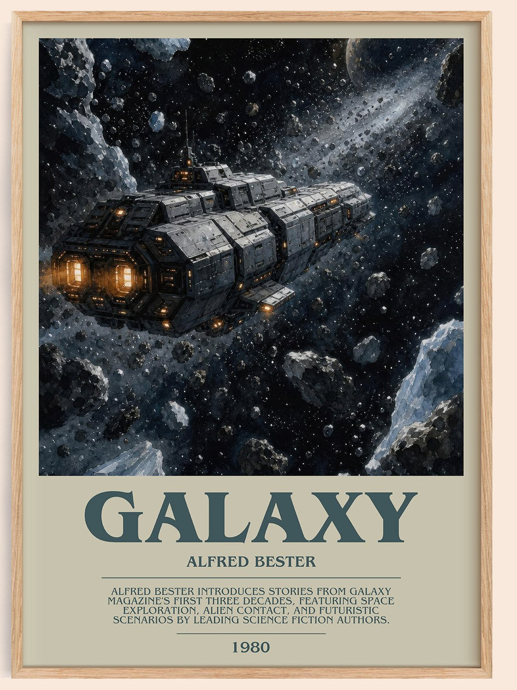 Galaxy bookish book poster by Alfred Bester – framed literary art print