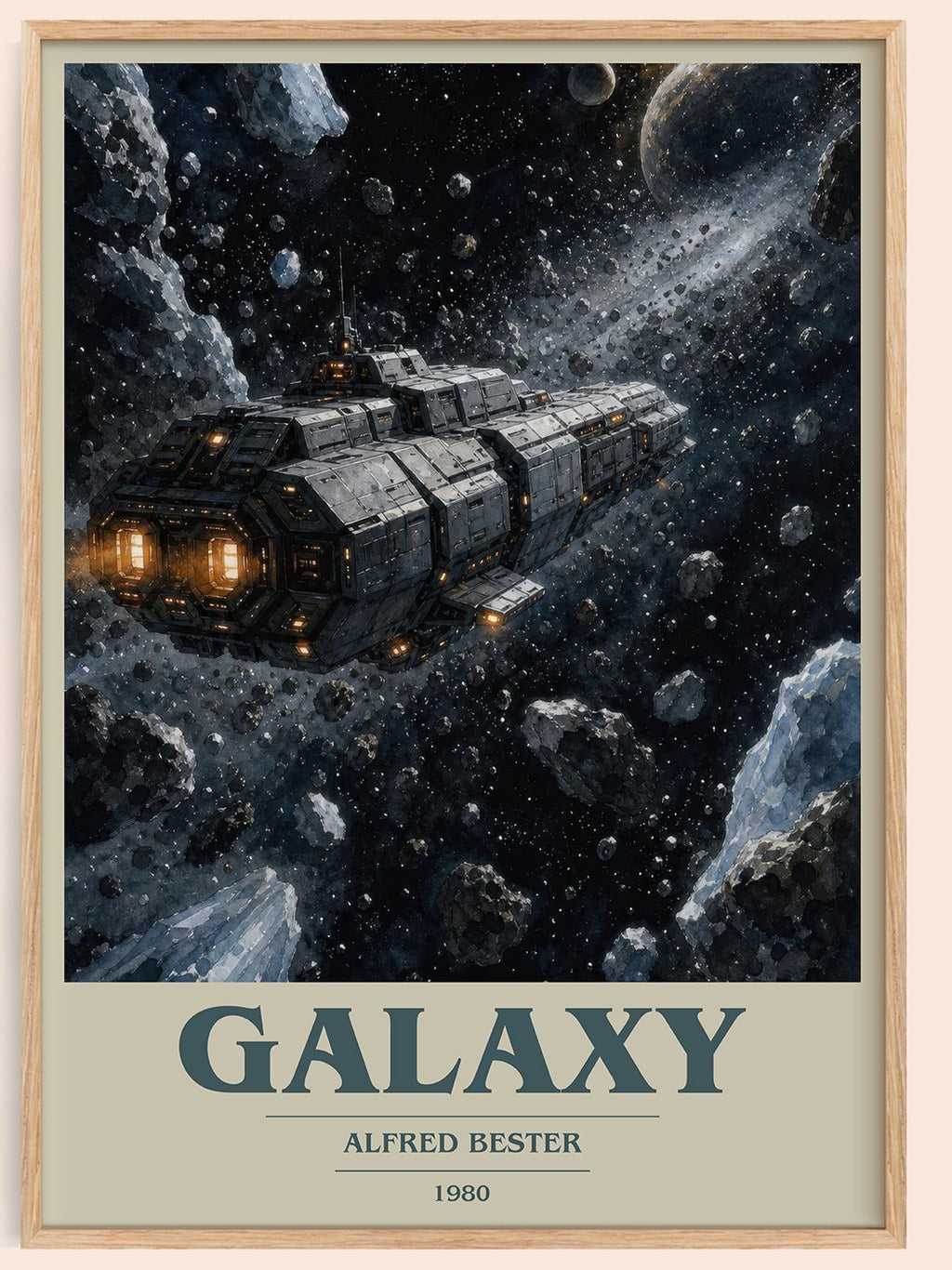 Galaxy book cover book poster by Alfred Bester – framed literary art print