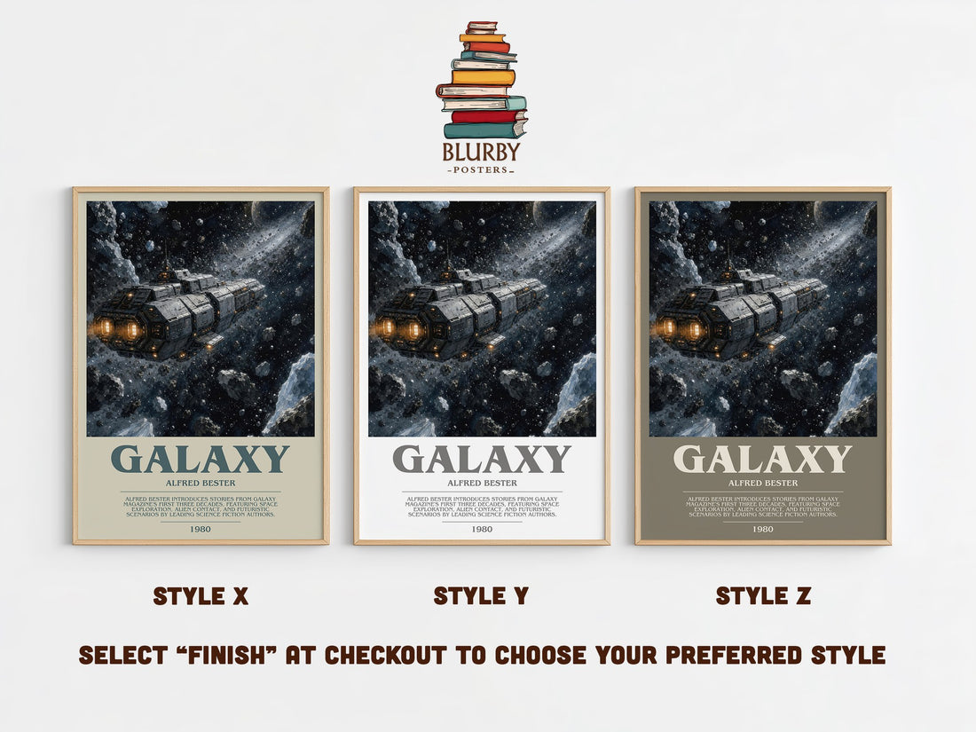 Galaxy bookish print in frame leaning in hallway – sci fi wall art (mockup)