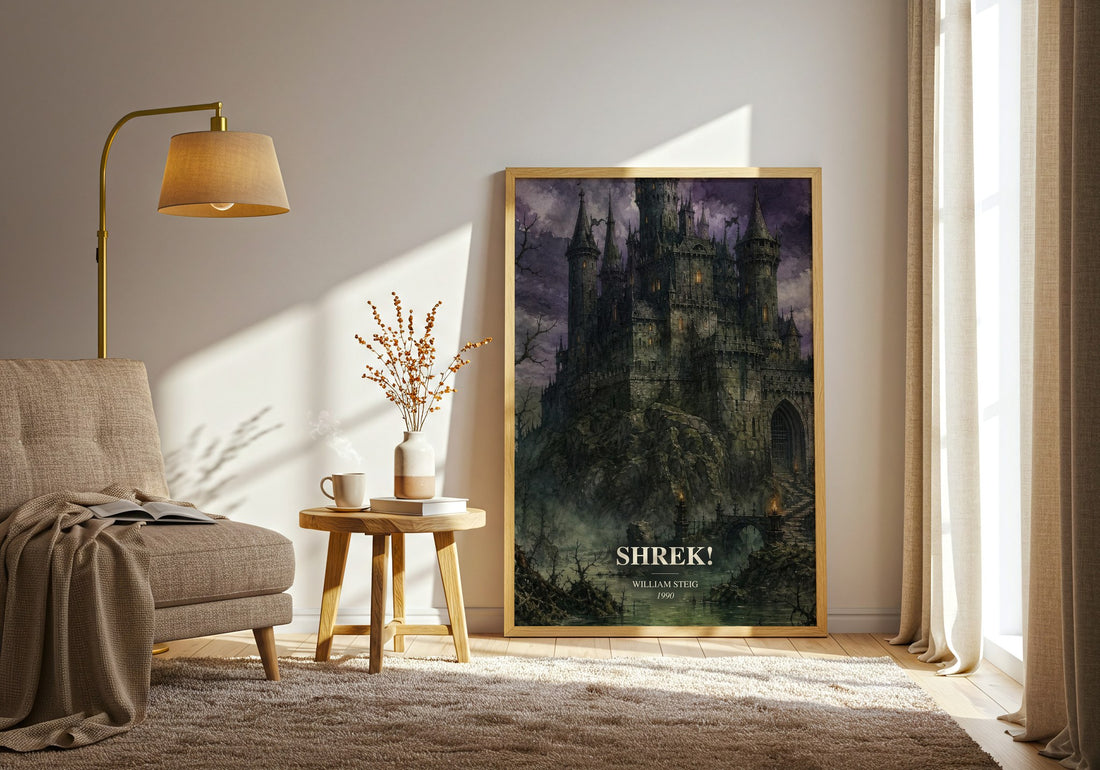 Shrek! watercolour print in frame leaning in hallway – childrens wall art