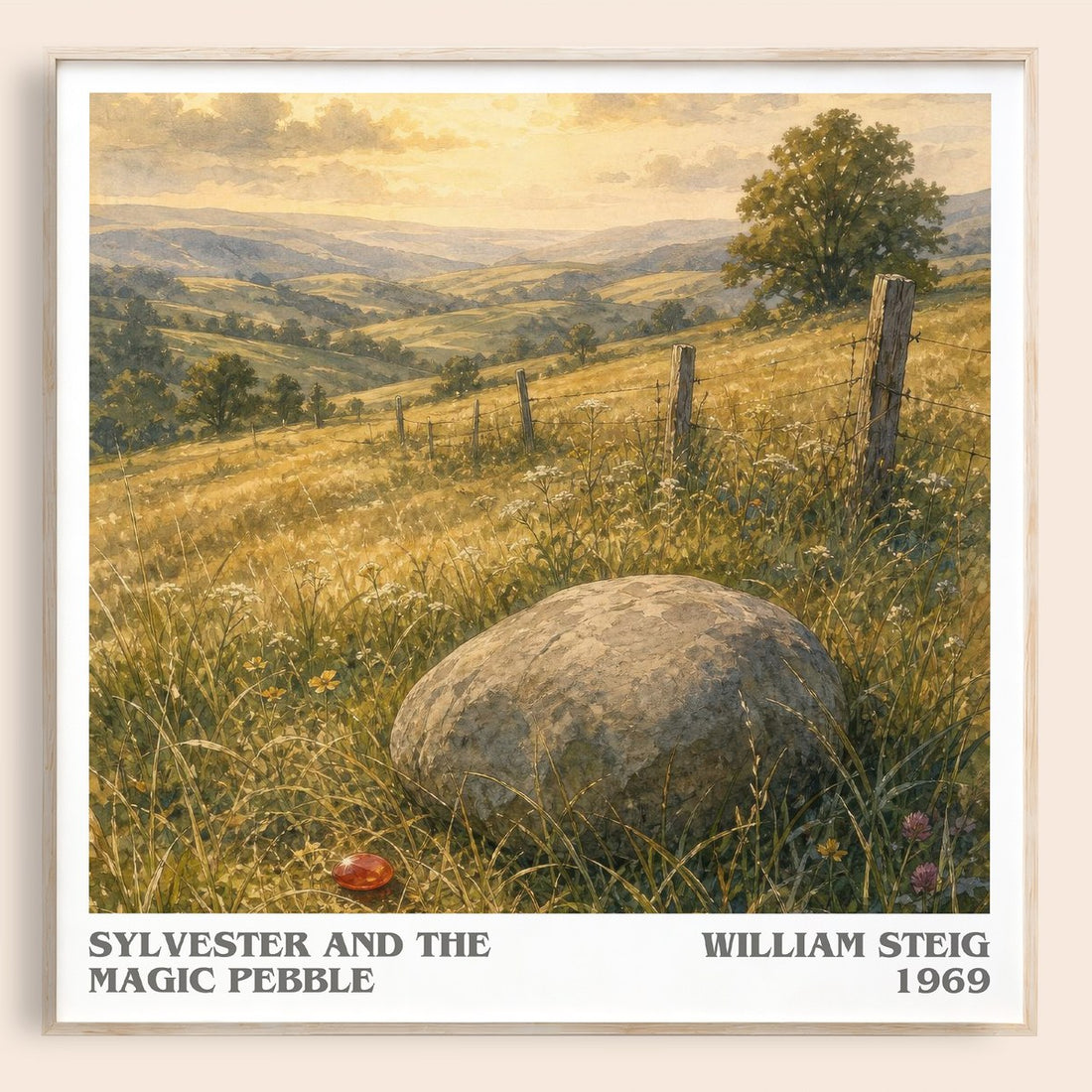 Sylvester and the magic pebble literary book poster by William Steig – framed literary art print