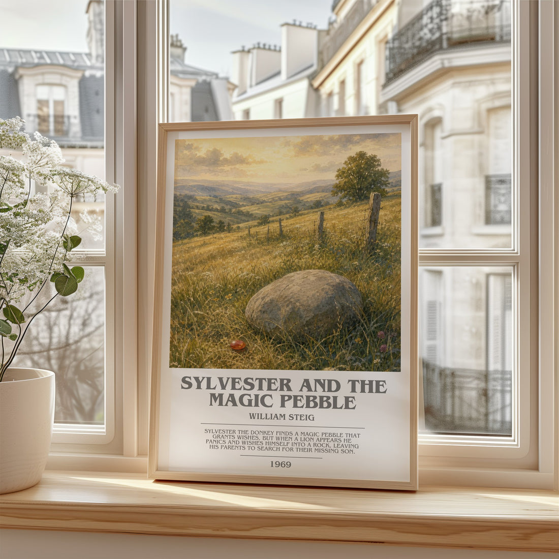 Sylvester and the magic pebble bookish poster colour and style options – William Steig book art