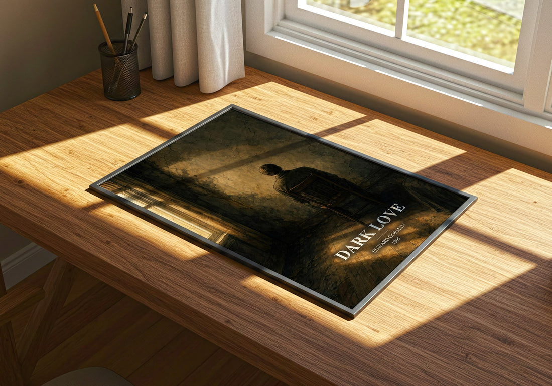 Dark Love watercolour book poster framed on wall – horror wall art