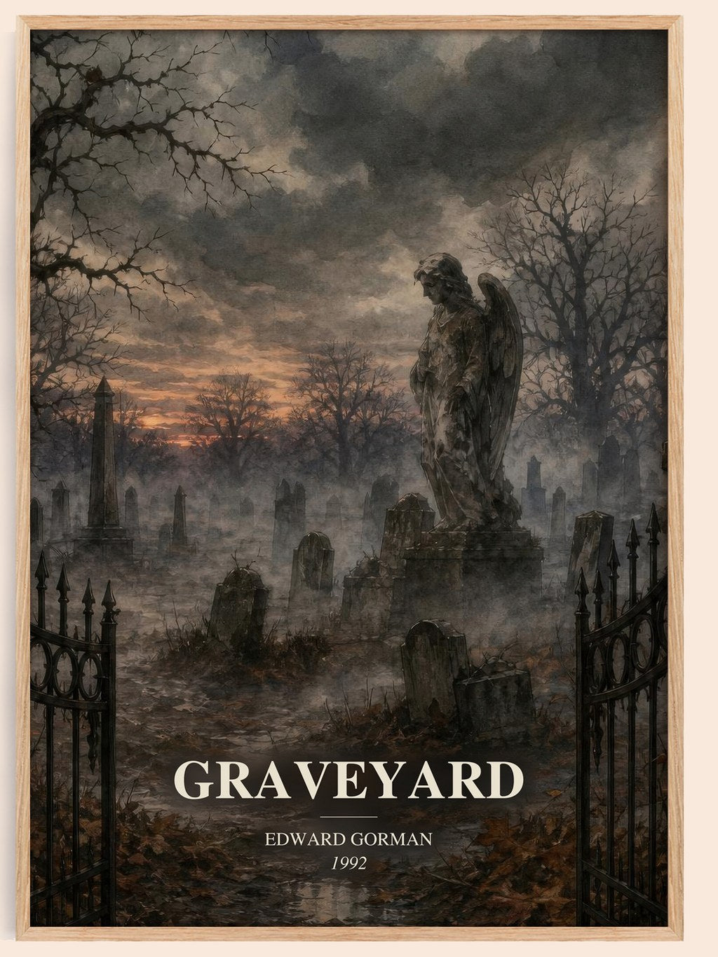 Graveyard watercolour book poster by Edward Gorman – framed literary art print