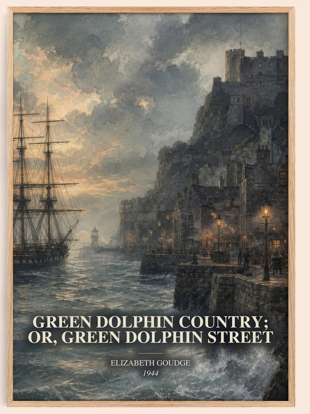 Green Dolphin Country; or, Green Dolphin Street watercolour book poster by Elizabeth Goudge – framed literary art print
