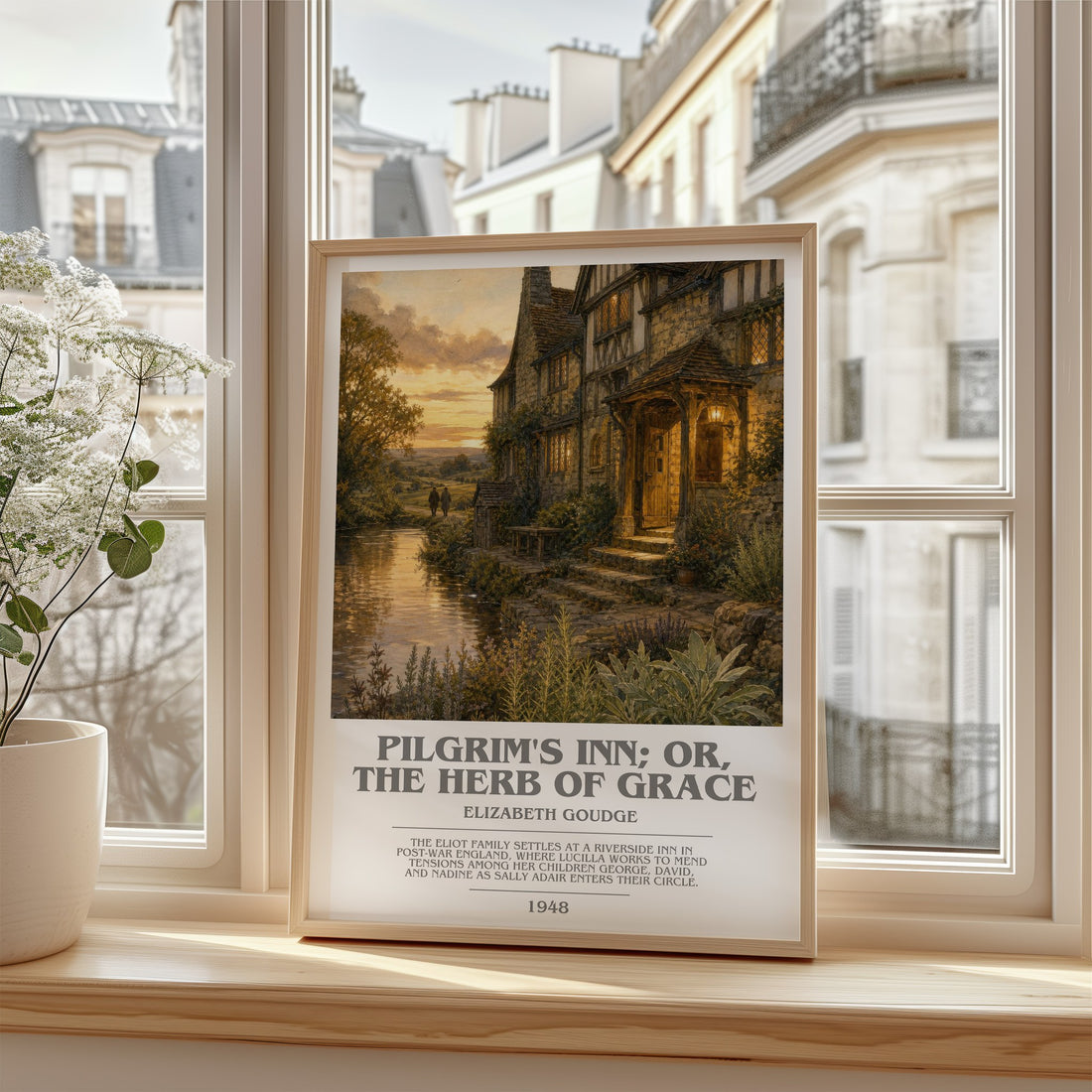 Pilgrim's Inn; or, The Herb of Grace bookish poster colour and style options – Elizabeth Goudge book art
