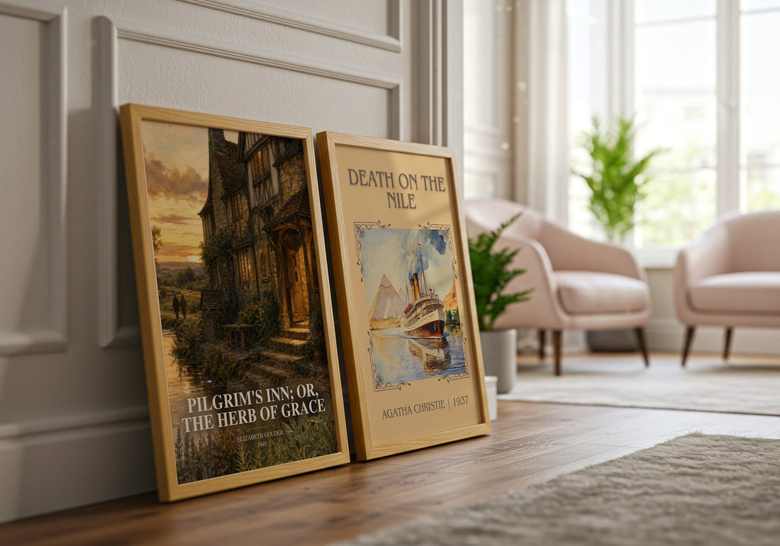 Pilgrim's Inn; or, The Herb of Grace watercolour print framed by window – literary home decor