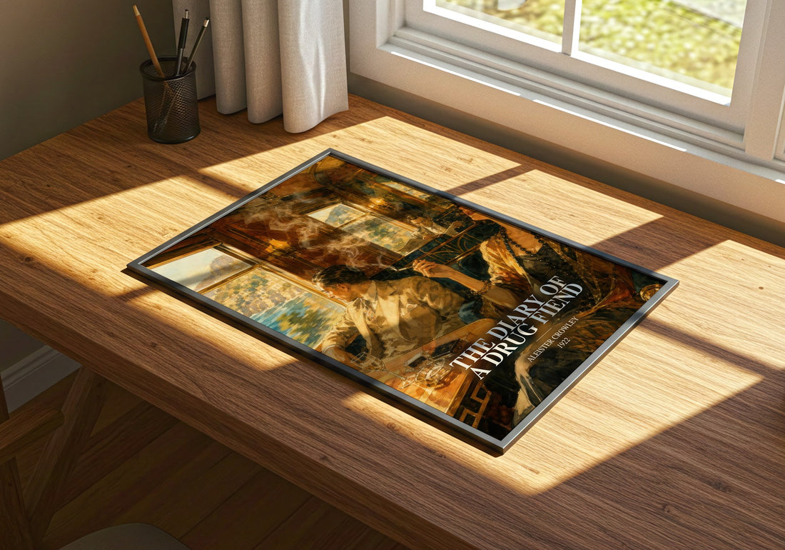 The diary of a drug fiend watercolour book poster framed on wall – literary fiction wall art