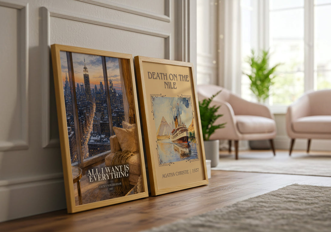 All I Want Is Everything watercolour print framed by window – literary home decor