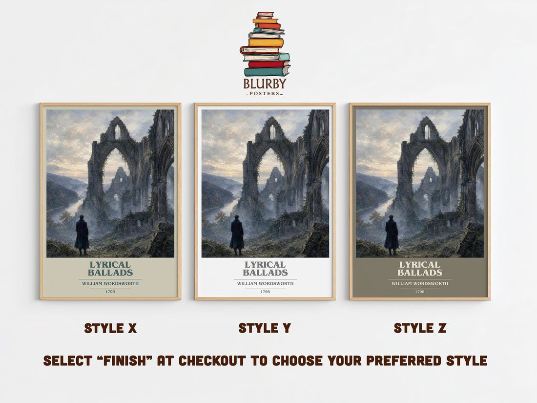 Lyrical Ballads book cover print in frame leaning in hallway – poetry wall art (mockup)