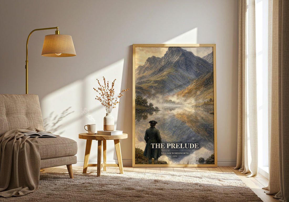 The prelude watercolour print in frame leaning in hallway – poetry wall art